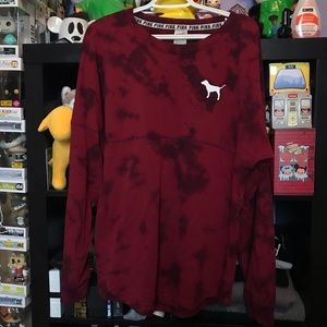HTF VS PINK Maroon Tie Dye Crew